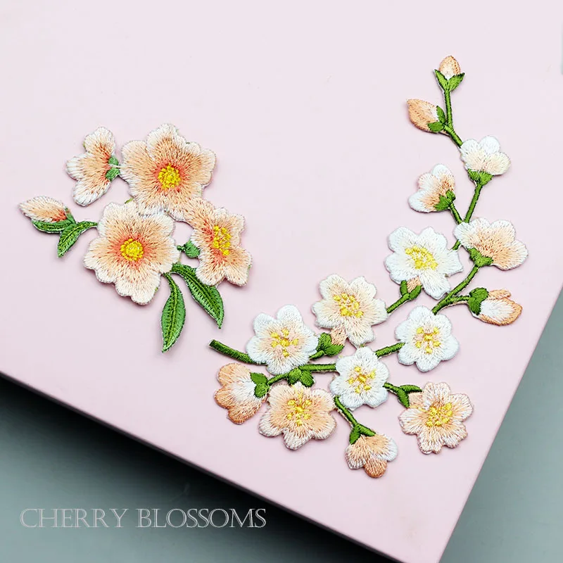 Cherry Blossoms Plum Flower Patch Iron on Applique Floral Patch for Clothes Fabric Iron to Stick DIY Coat Jeans Accessories