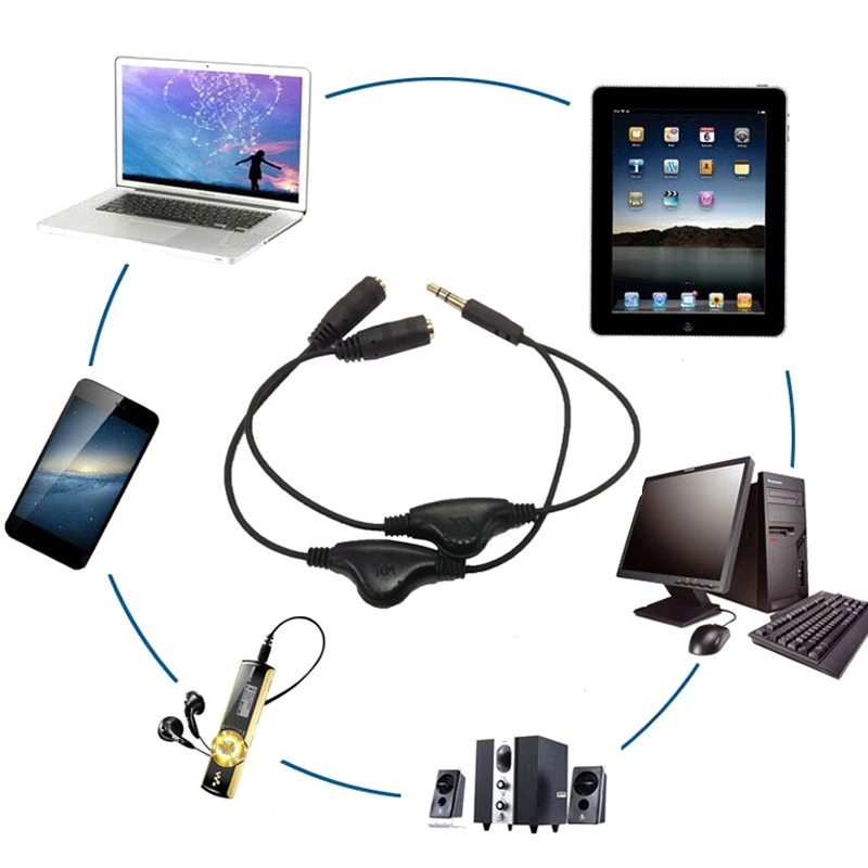 

10/50 шт. 3,5 мм 1 в 2, аудиолиния, наушники-вкладыши, гарнитура, разветвитель для наушников с независимым регулятором громкости