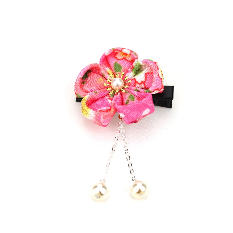 

Concise Japanese Style Kanzashi Hair clip Sakura Flower Beading Tassels Red Pink Kimono Yukata Accessory Festival Gift HW008-B