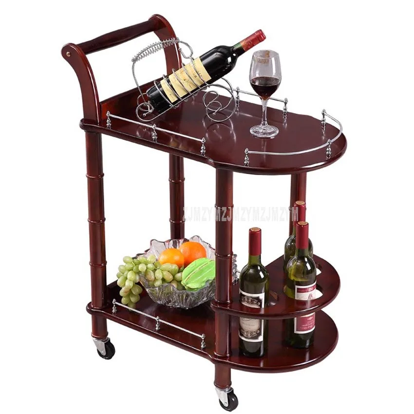 86cm Hotel Dining Cart With Wheels Double Layer Wood Table Wine Cart Beauty Parlour Kitchen Trolleys Side Stand Hotel Furniture