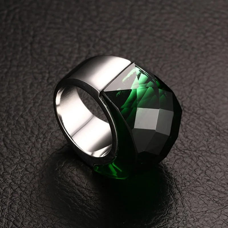 Fashion Large Ring for Women Multicolor Wedding Jewelry 7 Colors Big Glass Stone Ring Stainless Steel Anillos