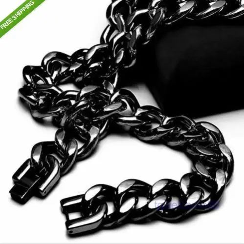 15mm 24 inch Black Tone Stainless Steel Heavy Huge Cuban Chain Link Necklace Men's Gifts