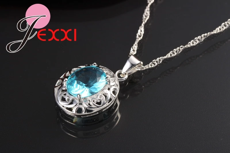 Top Grade Wedding Jewelry for Bridal 925 Sterling Silver  Blue Crystal Zircon Earrings+ Ring+Necklace Bridal Jewelry Sets