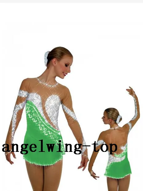 

figure skating dress women green ice figure dresses for girls competition no sleeves dress to ice dance free shipping