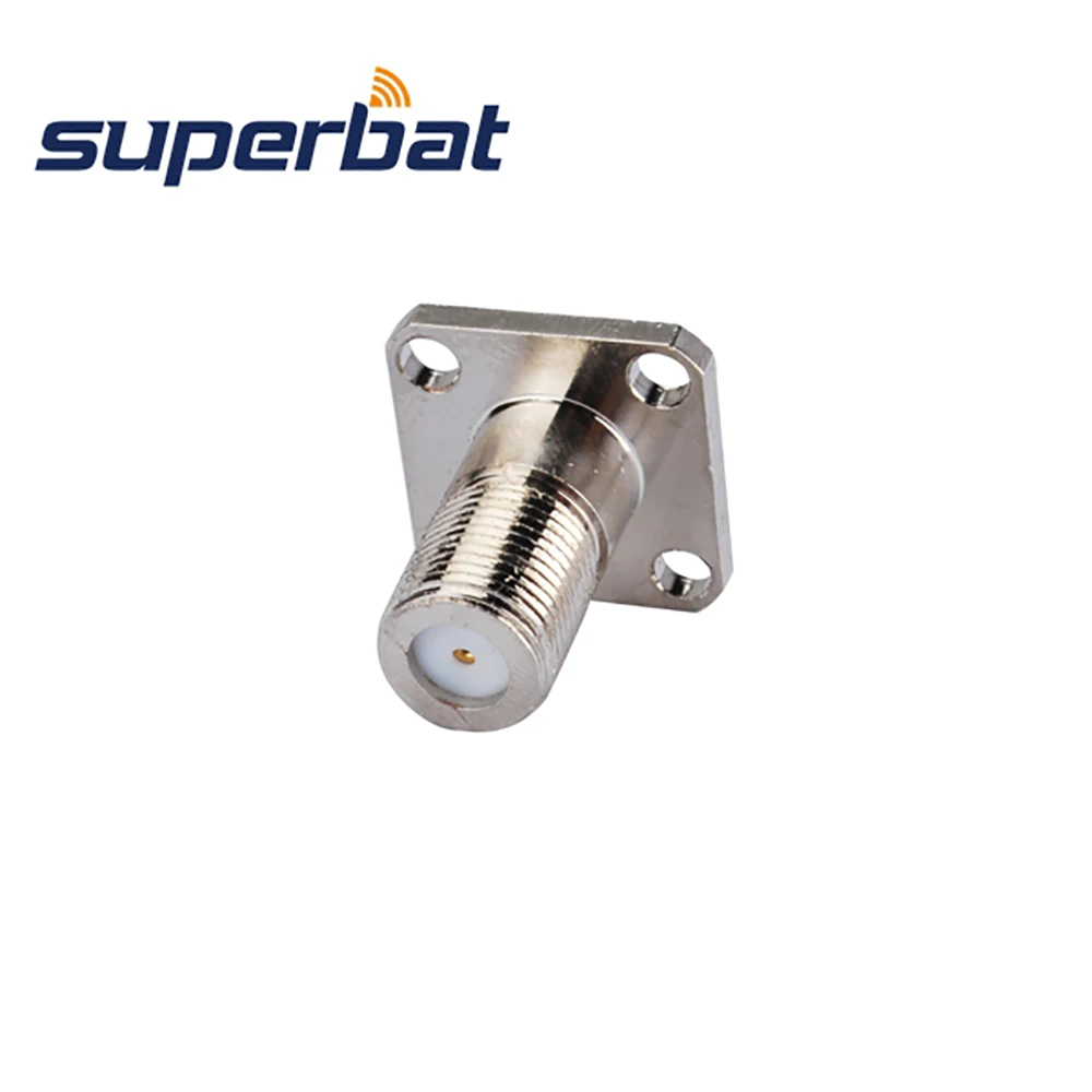 Superbat 2X 75 Ohm F 4 Hole Panel Mount Female with Extended Dielectric&Solder Post Connector for Cable RG58, RG400,RG142,LMR195