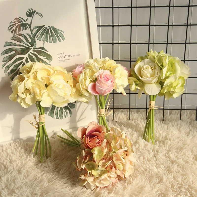 

Imitation flower rose hydrangea bouquet ins favorite rose bouquet wedding bouquet road leading wall fake flower farmhouse decor