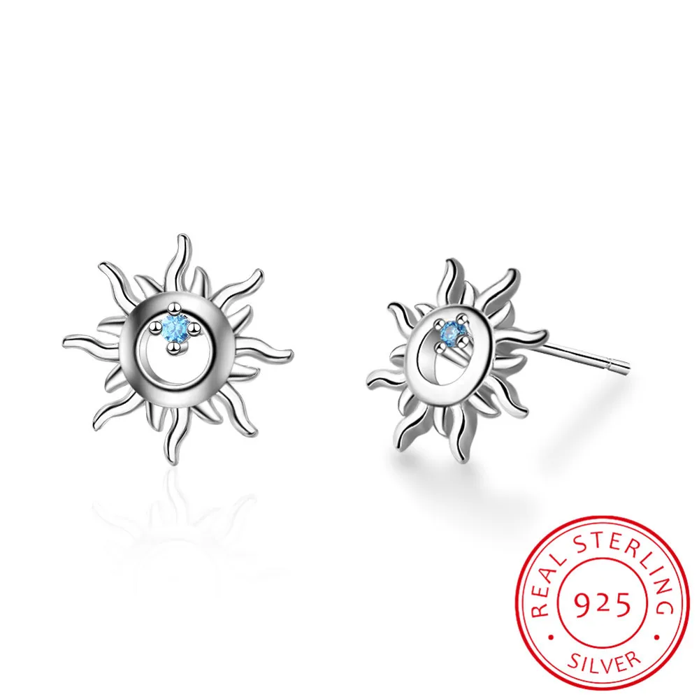 

2019 100% 925 Real Sterling Silver Fashion Tiny Cute Sun Flower Stud Earrings Fine Jewelry Girls Kids Lady Gift
