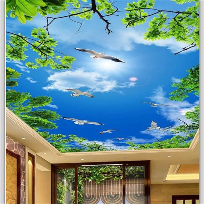 wellyu Custom Large Wallpapers 3d обои Atmosphere Blue Sky White Cloud Seagull Living Room Bedroom Zenith Murals 3d wallpaper