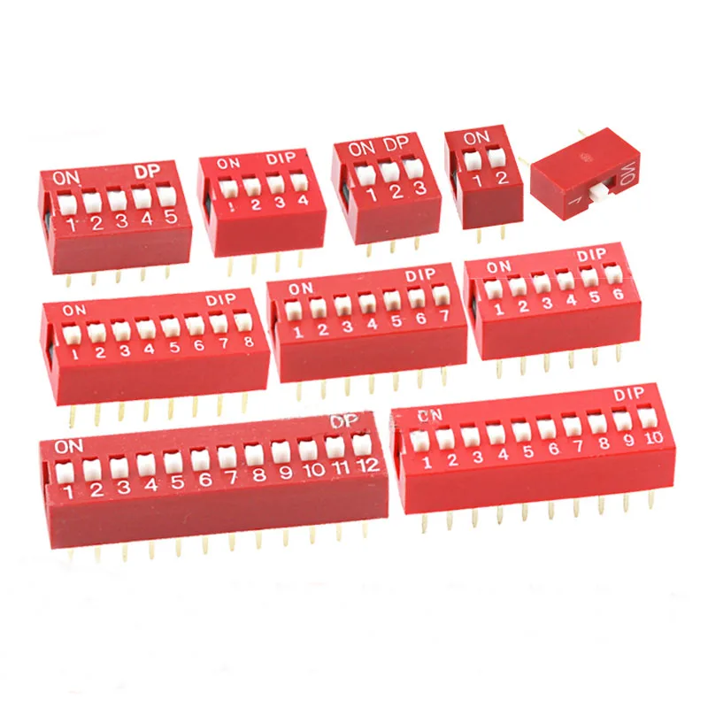 10pcs 200pcs 2.54mm Pitch Red/Blue DIP Dial Switch For Micro Multiple Switch Electronics  2 4 6 8 10 12 14 16 18 20 24 Pin