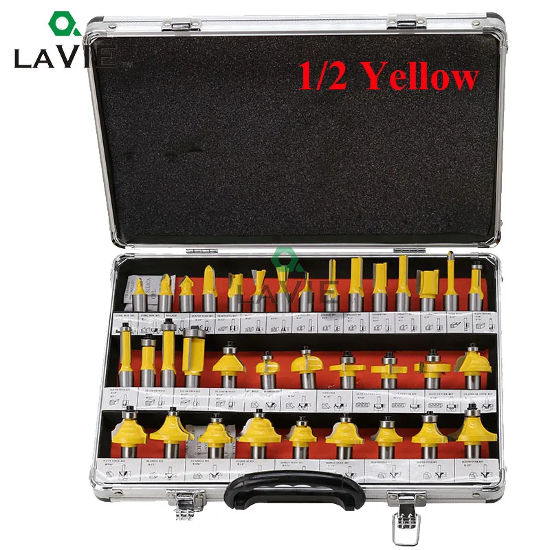 LAVIE 35PCS 1/2 Inch Shank Woodworking Router Bits Milling Cutter Bits For Wood Straight Engraving Machine Tool DIY MC03002