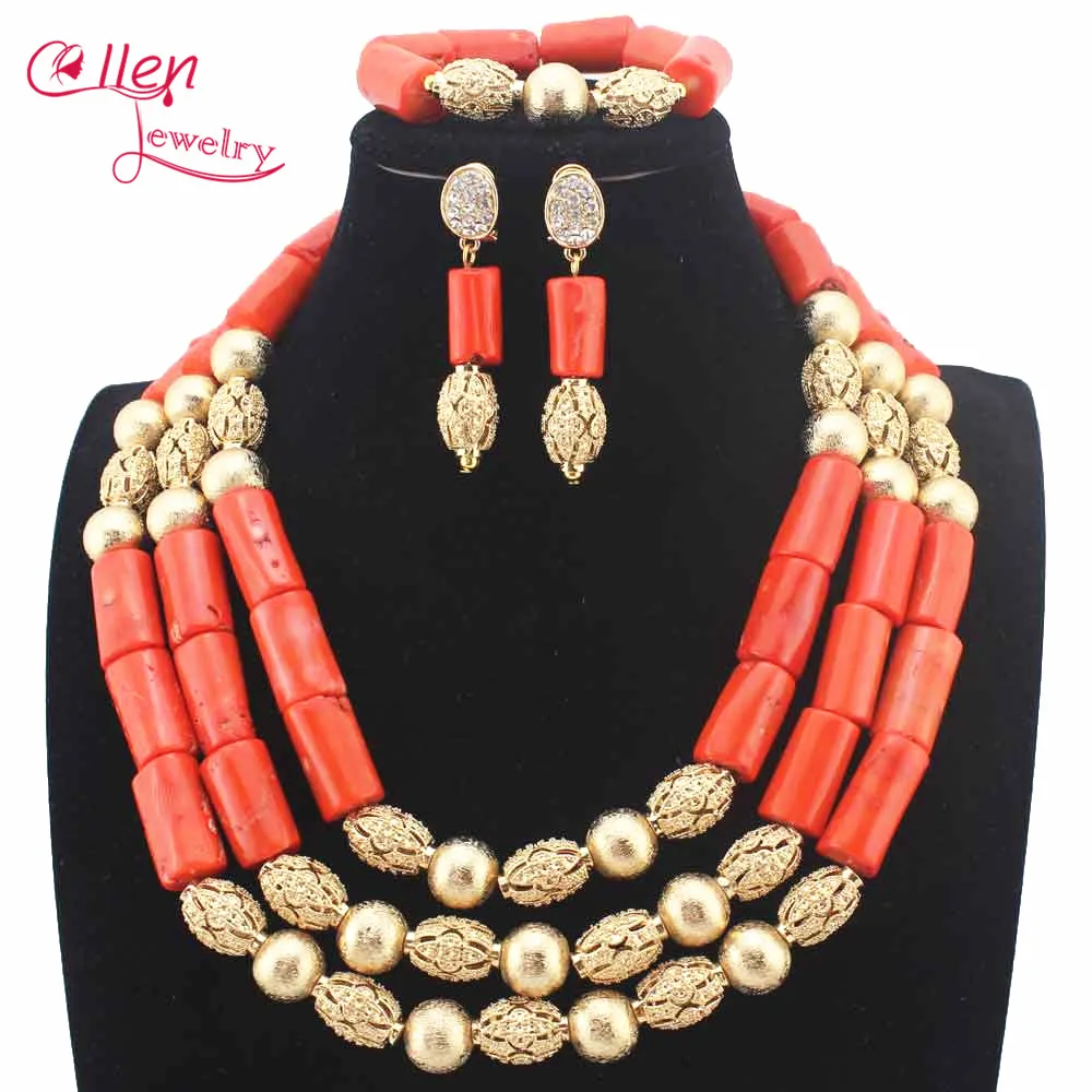 

Latest New Women Coral Necklace Sets nigerian Wedding African beads Jewelry Set Dubai beaded Jewelry Sets Free Shipping W13885