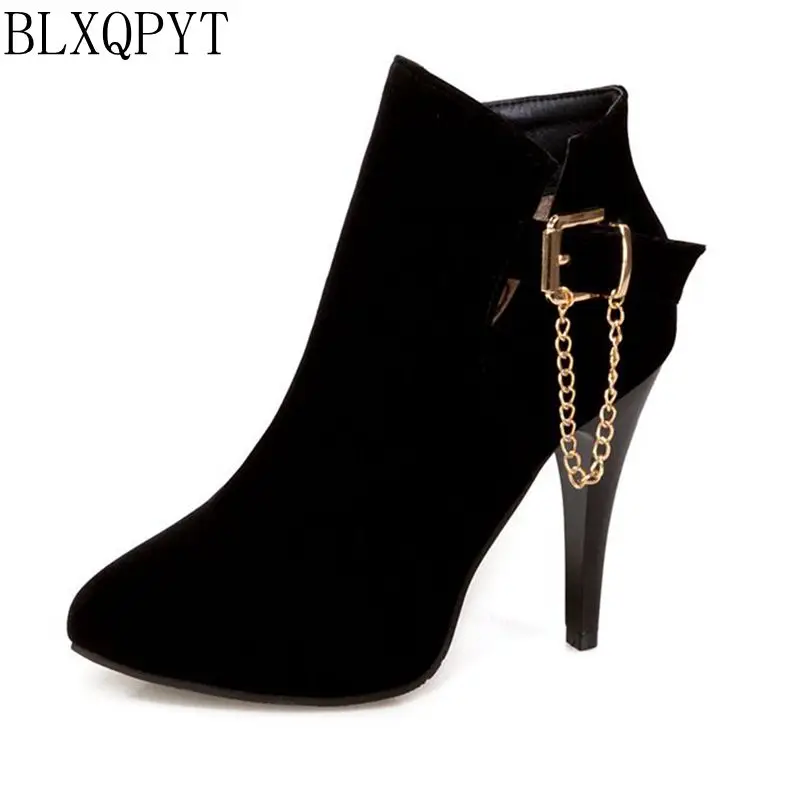 BLXQPYT Big Size 33-50 Women Sexy High Heels Short boots Autumn Winter Shoes Pointed Toe Platform Knight New Boots 2-3