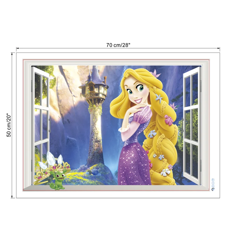Rapunzel Princess 3d Window Wall Stickers For Home Decoration 3d Window Anime Mural Art Diy Kids Room Wall Decals