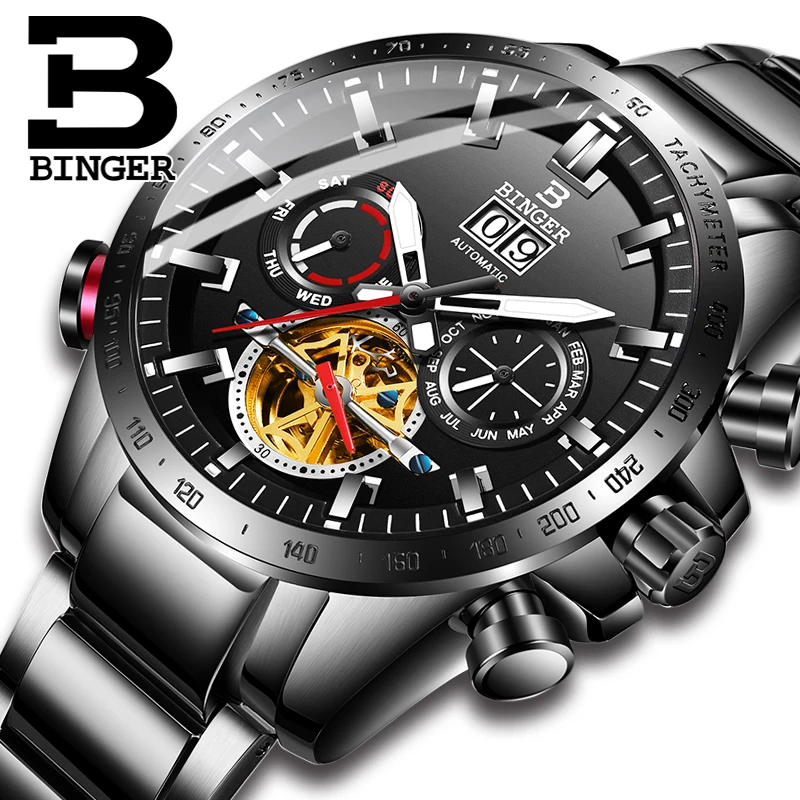 

Switzerland Automatic Watch Men BINGER Mechanical Men Watches Sports Military Clock Relogio Masculino Waterproof Stainless Steel