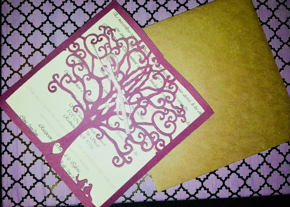 

Customized tropical Pearl red Laser Cut Wedding Invitation,tree style invitations, personalized printed folded cards