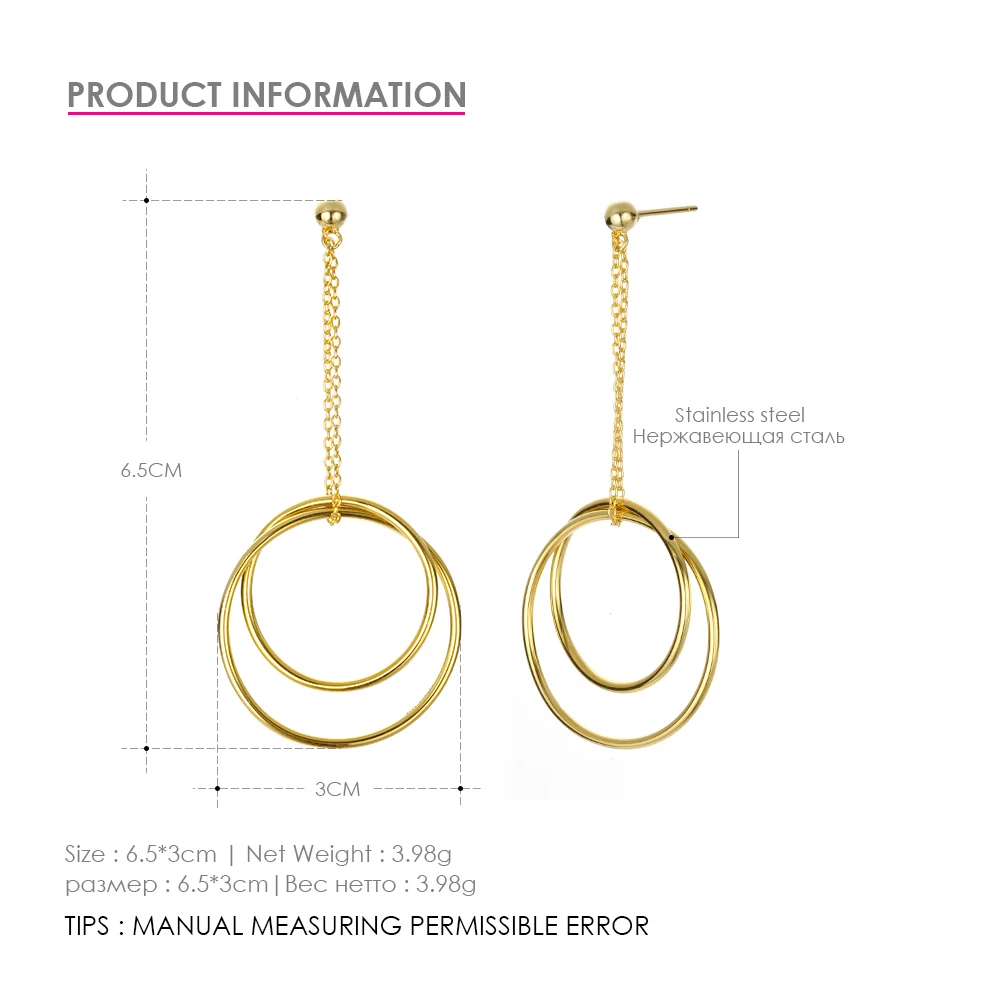 E-Manco-Boucles d'oreilles géométriques en acier inoxydable pour femme, bijoux tendance