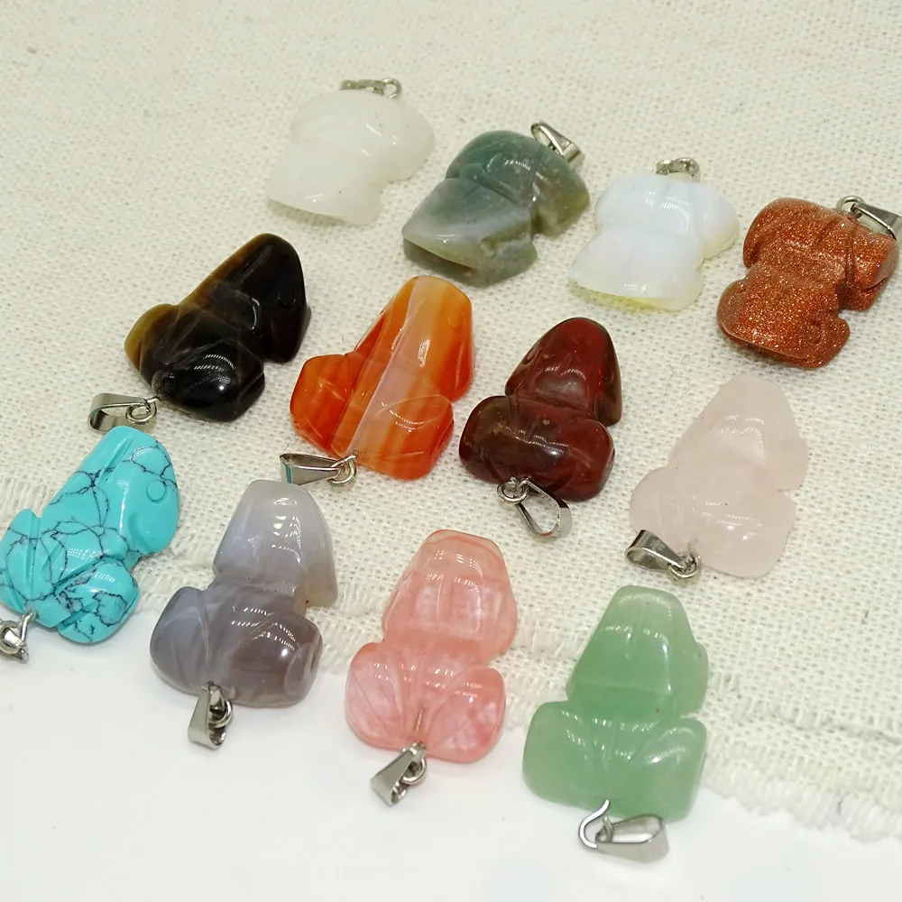 WHOLESALE 12pcs Mix Multi-style Carved Frog Natural Stone Charms Finding Pendants