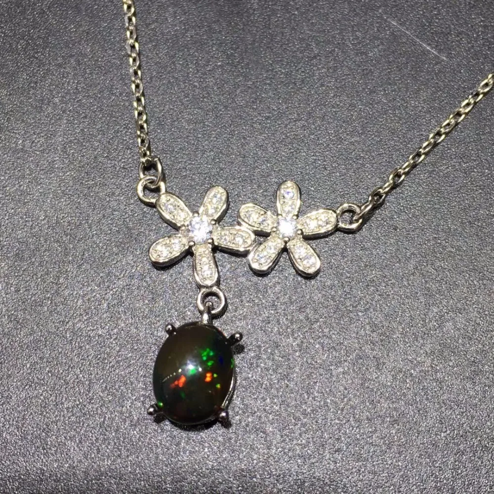 

Natural Black Opal Necklace, Rare Gems, Beautiful Firecolours, 925 Pure Silver Hot Selling