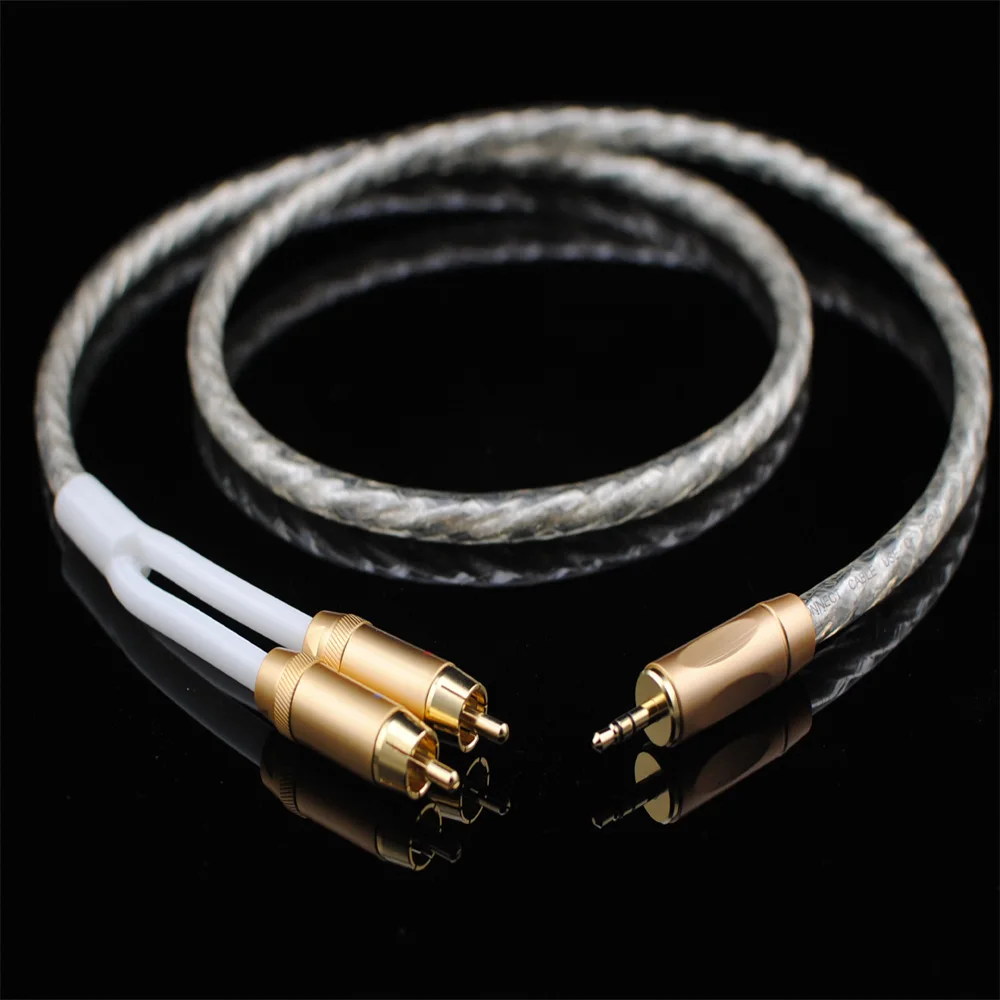 Original MCA Audio cable Stereo 3.5mm to 2RCA Silver Plated Hi-Fi - for MP3 CD DVD TV PC Audiophile cable Free Shipping