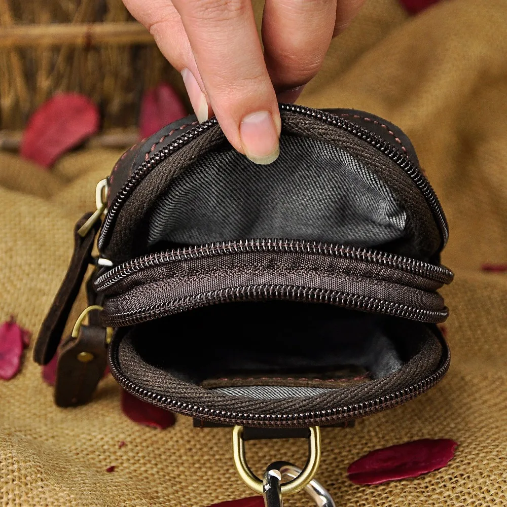 Design Mens Original Leather Small Travel Summer Pouch Hook Belt Waist Pack Bag Fashion Male Cigarette Case 6