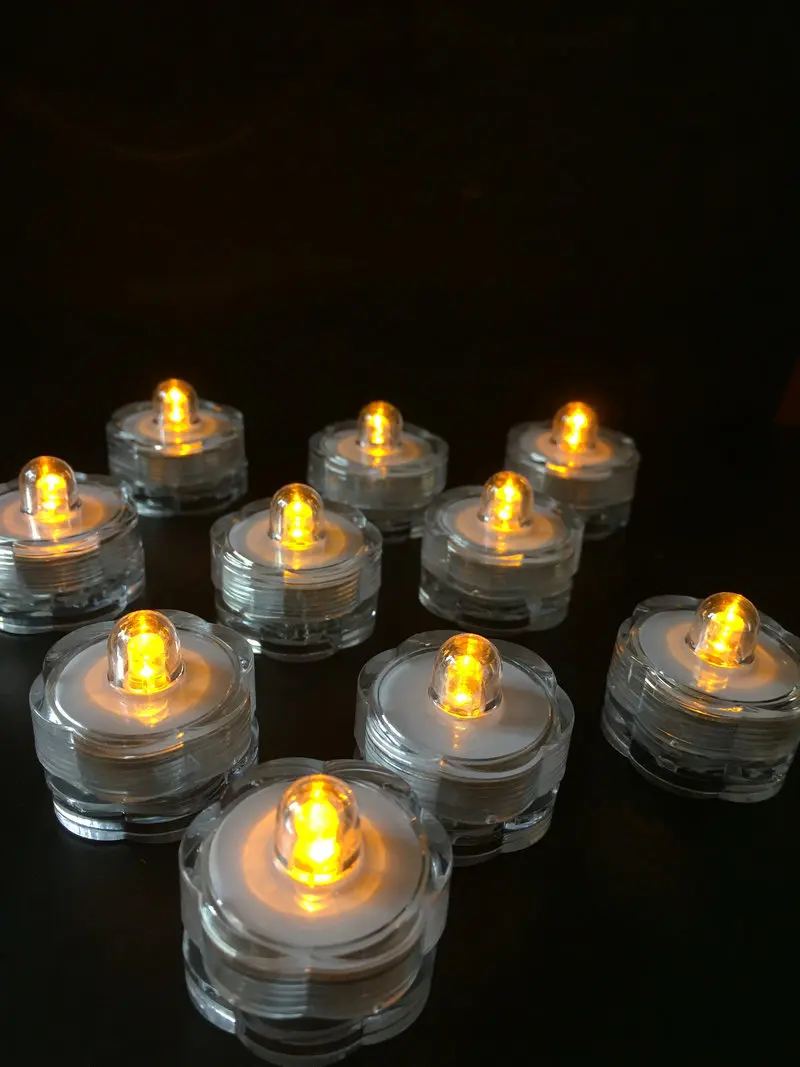 

100pcs Battery operated Led tealight Submersible Waterproof candle lamp Wedding Party Flameless home vase floralytes decor-AMBER