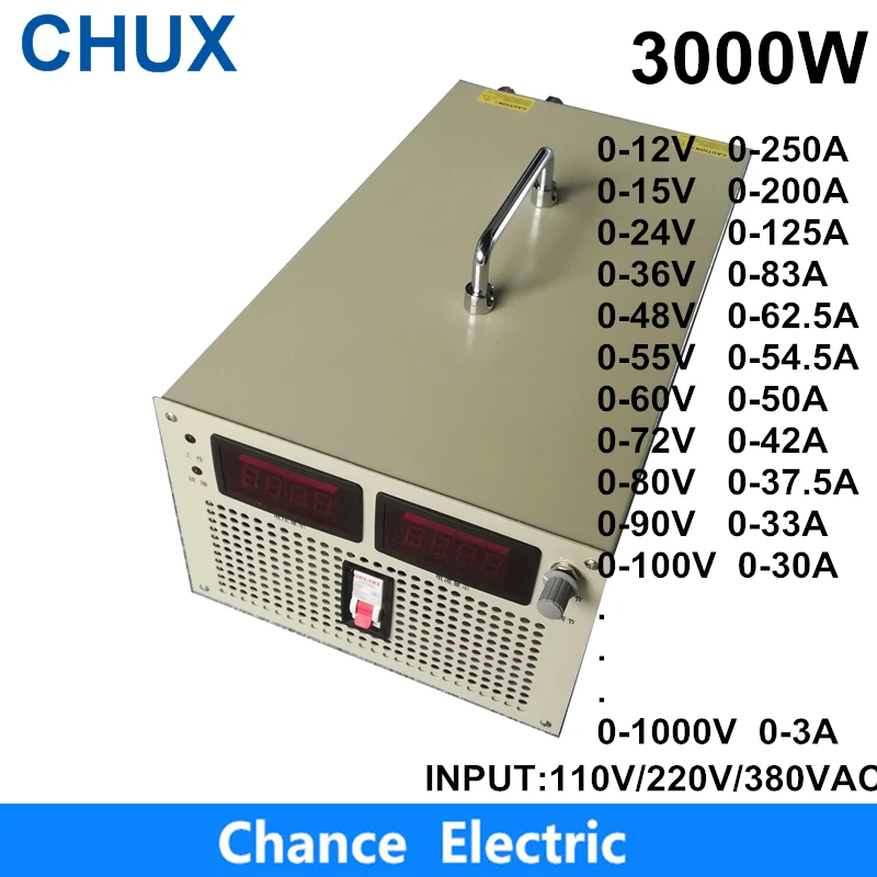 

Импульсный источник питания CHUX 3000 Вт 12 В 15 В 24 В 36 В 48 В 72 В 80 В 90 В 110 В 300 В 400 В 500 В 1000 В Регулируемое напряжение Дисплей переменного тока в постоянный