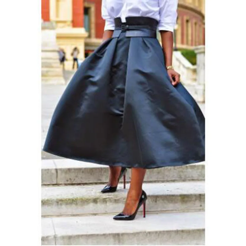 Simple A Line Zipper Style High Waist Puffy Ankle Length Taffeta Black Skirt Without Sash Women To Formal Party Fashion Skirts