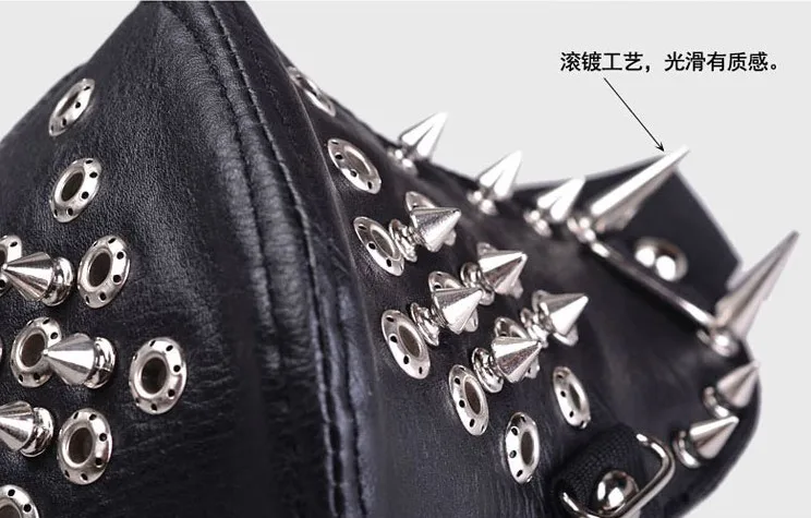 Motorcycle Half Face Studded Punk Spikes Black Leather Thick Cotton Winter Warm Mask Hip Hop Accessories Halloween Party Tool