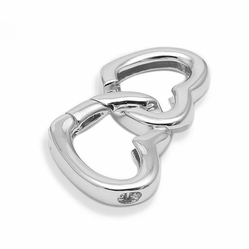 17mmx31.3mm Double Heart 925 Sterling Silver Spring Clasps Connectors For DIY Pearl Jewelry Making SC-CZ105