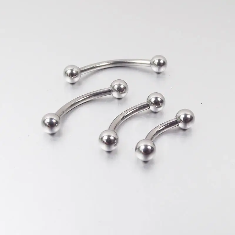 SaYao 2 Pieces 16G Long Eyebrow Ring Stainless Steel Banana Curved Barbell clavicle Tongue Rings Body Piercing Jewelry