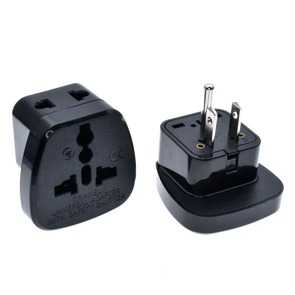 Universal 1to2 UK/AU/EU to US Plug Adapter Converter Euro Europe to USA Wall Power Outlet Sockets with safety door,1PCS