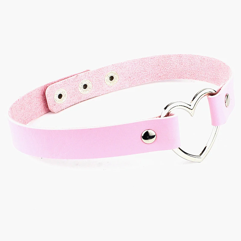 PU-Leder-Halskette, Geschenk für Frauen, holografisches Herz, Metall, Laser-Kragen, Halsband, Modeschmuck, bunt – Detail 7