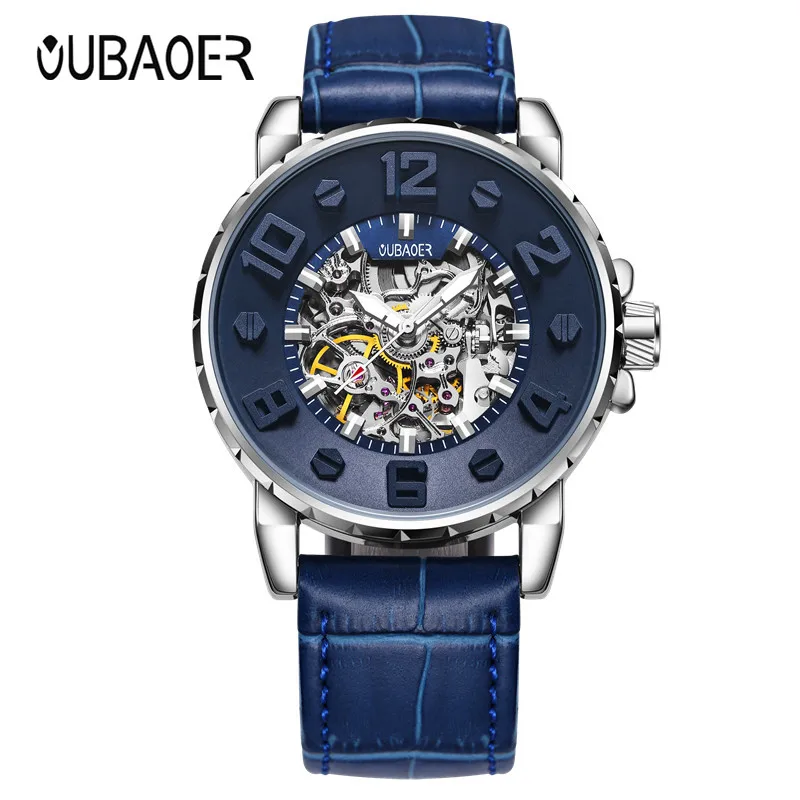 

OUBAOER Luxury Brand Fashion Casual Men Watches Automatic Mechanical Watch Business Clock Leather Strap montre homme 2017 New