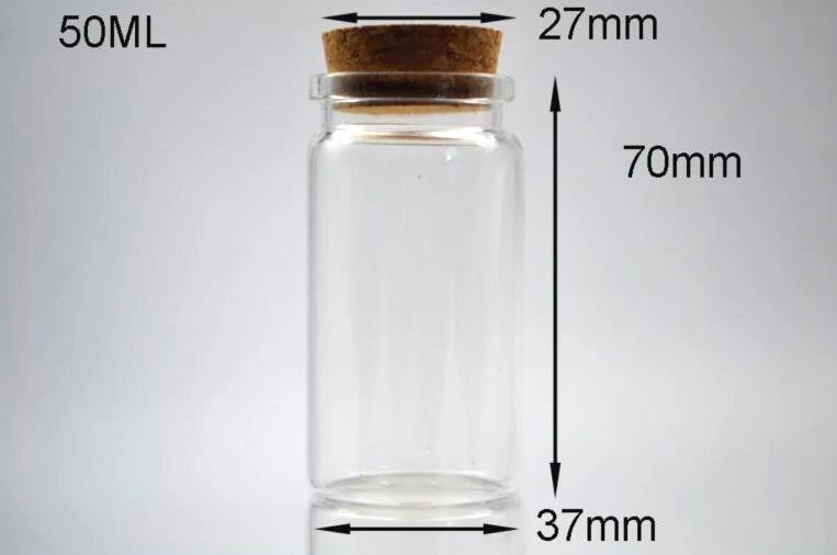 12pcs 37*70mm 50 ml Empty Glass drift Bottles With Cork DIY Clear Transparent Glass Jars Containers Vials pendant New Arrival