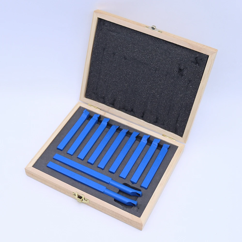 

11pcs Mini 5/16" Carbide Tip Lathe Tool Set Metal Cutting Turning Boring Tools Set with Wooden Box For 45/75/90 Degree Cutting