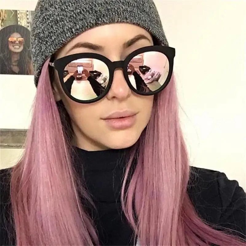 Mirror Sunglasses Women Cat Eye Oversized Round Pink Sunglasses Female Luxury Brand High Quality Glasses Ladies Lady UV400