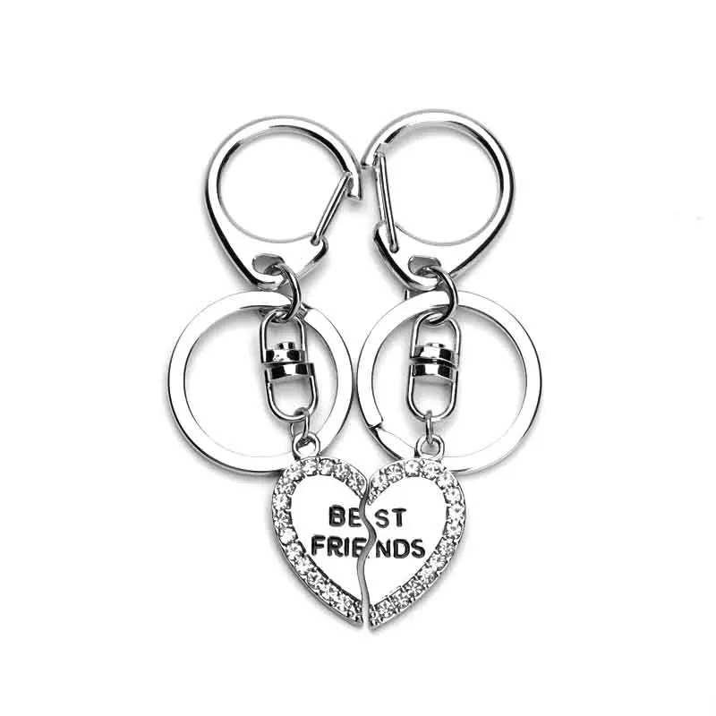 New Fashion Creative Style Best Friend Keychain Double Circle Key Ring Design Heart Shaped Rhinestone Keychain Car Key Holder