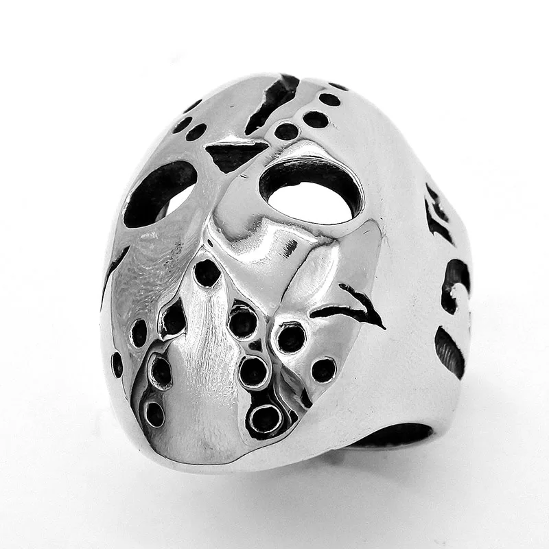 AMUMIU Titanium steel New Arrival No.13 Face Horror Mask Ring MEN Punk Jewelry Women RIng Silver Color R012