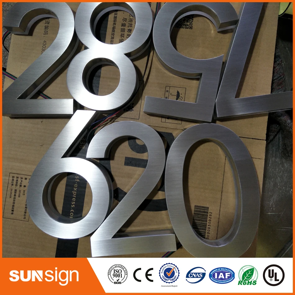 H 20cm Outdoor 3D LED Tanda Backlit Brushed Stainless Steel Huruf