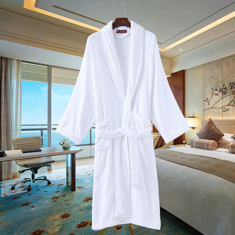 

Women bathrobe cotton winter towel fleece kimono bath robe pijamas long soft warm thicken lovers Dressing Gown winter white