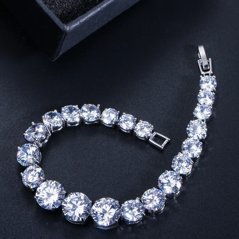 ThreeGraces Famous Brand Fashion Jewelry Sparkling Big Round Female Cubic Zirconia Crystal Strand Bracelets For Women BR037