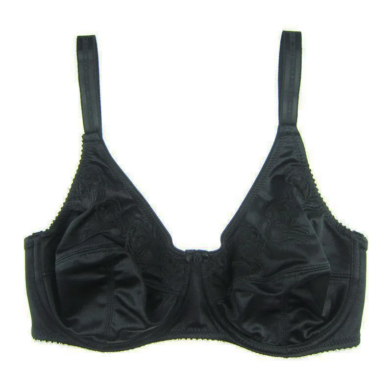 C-046 Women Bra Black/Green/Silver 3 Colours Satin Embroidery Unlined Push Up Cup Big Size 36 38 40 42 44 46 DD DDD E F Full Cup