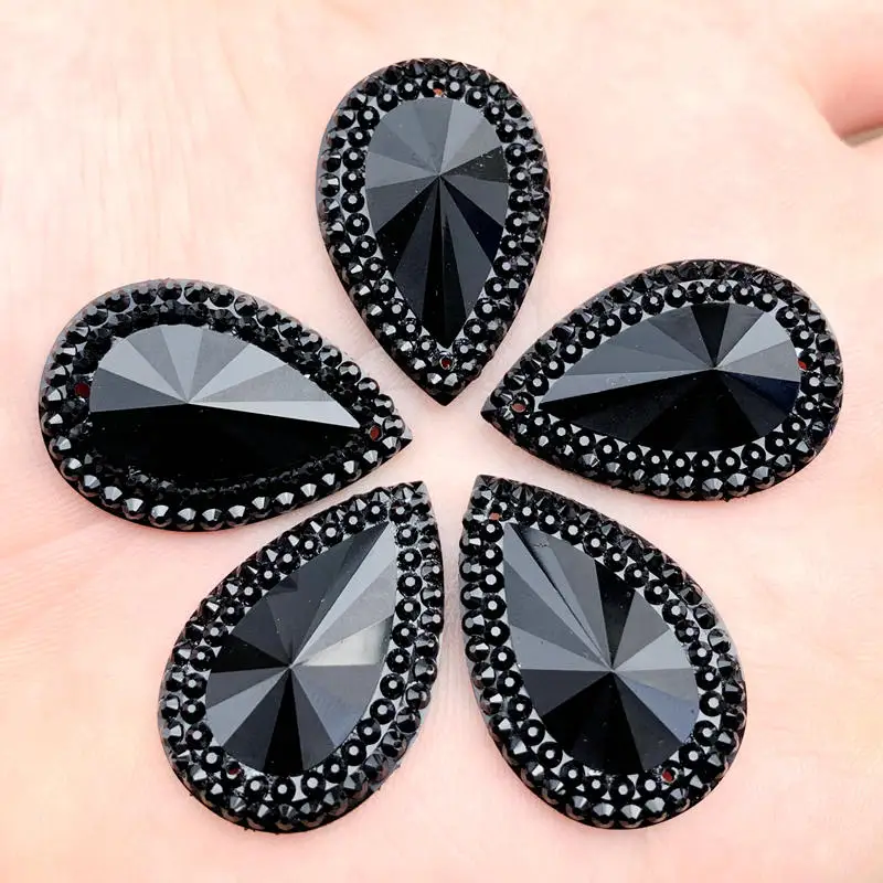 24pcs 20*30mm Strass Black Drop Resin Gems Flat Back For Crystal Crafts Scrapbooking DIY Beaded Creations -S677