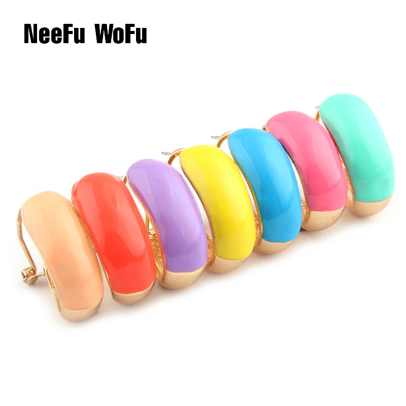 NeeFuWoFu Drop Polychrome Earring For Woman Printed Metal Gold Color Large Brinco Birthday Party Wedding Jewelry Accessories Ms