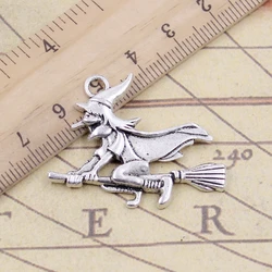 10pcs Charms Witch On Broomstick Halloween 36x34mm Tibetan Silver Color Pendants Antique Jewelry Making DIY Handmade Craft