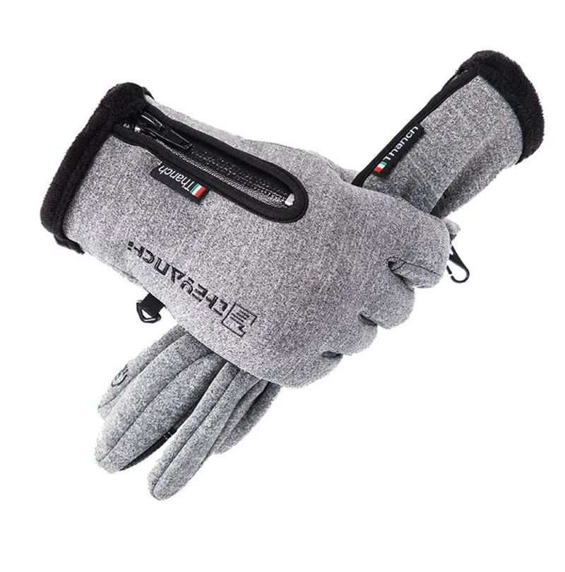 Guantes de ciclismo antideslizantes para hombre y mujer, manoplas de felpa gruesa y cálida para pantalla táctil, cremallera para motocicleta y