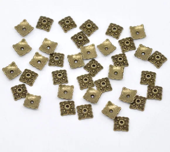 8SEASONS Antique Bronze Square Bead Caps Findings 8x8mm (Fit 14-20mm Bead),sold per packet of 100 Hot new