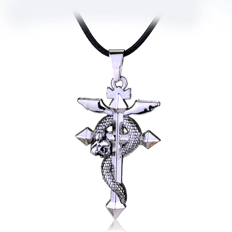 dongsheng Fullmetal Alchemist Edward Necklace Elric's Flamel Cross Symbol Pendant With Rope Chain