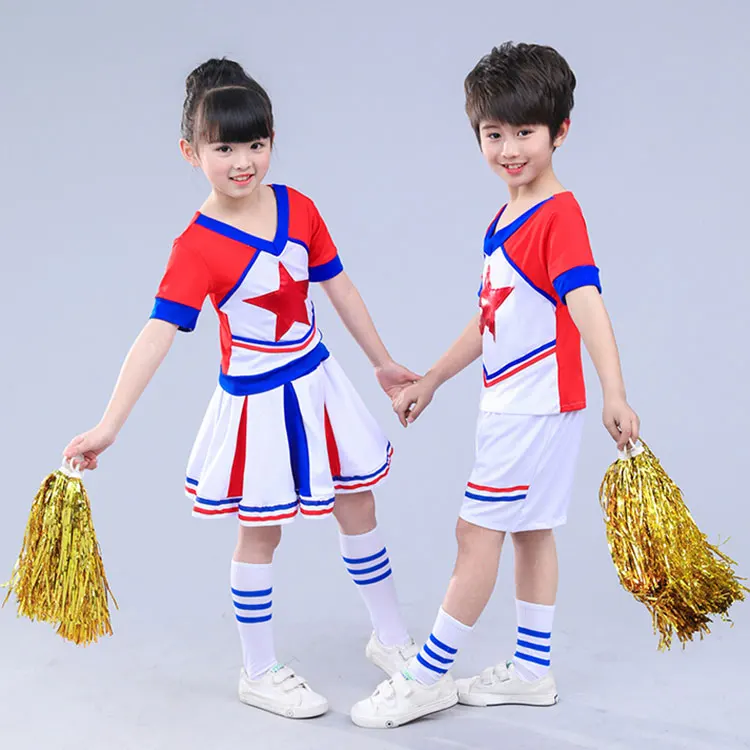 Costume de pom-pom girl pour garçons, uniformes scolaires, uniformes d'équipe de pom-pom girl, ensembles de costumes de compétition pentagramme, costumes de pom-pom girl pour filles