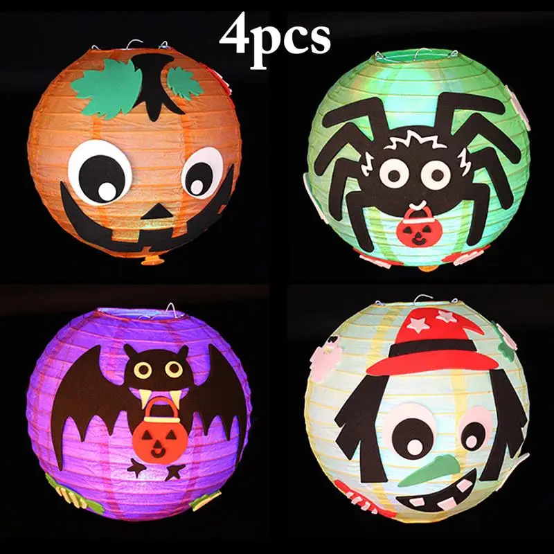 4pcs Halloween Pumpkin Spider Bat Round Paper Lanterns Halloween Party Decoration Gift Craft DIY Hanging Ball Party Supplies